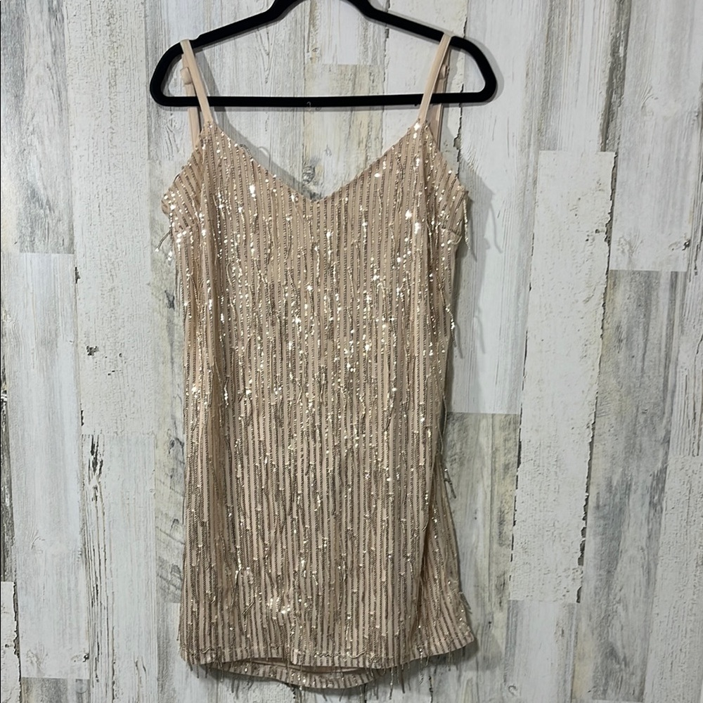 Inspired Hearts Gold Sequin Mini Dress Sexy Gold Open Back 2X